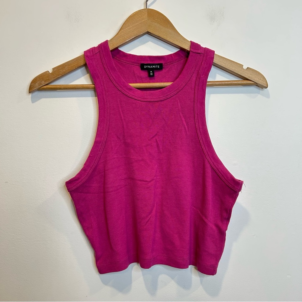 Dynamite Kenzie Basic Cropped Ribbed Stretch Tank Top Fuchsia Pink - Picture 3 of 7